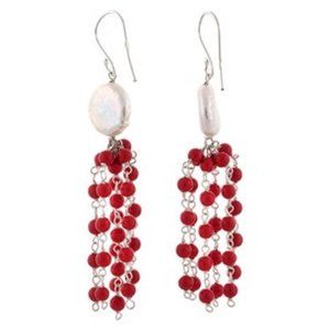 Coin Pearl & Coral Beaded-Tassel Drop